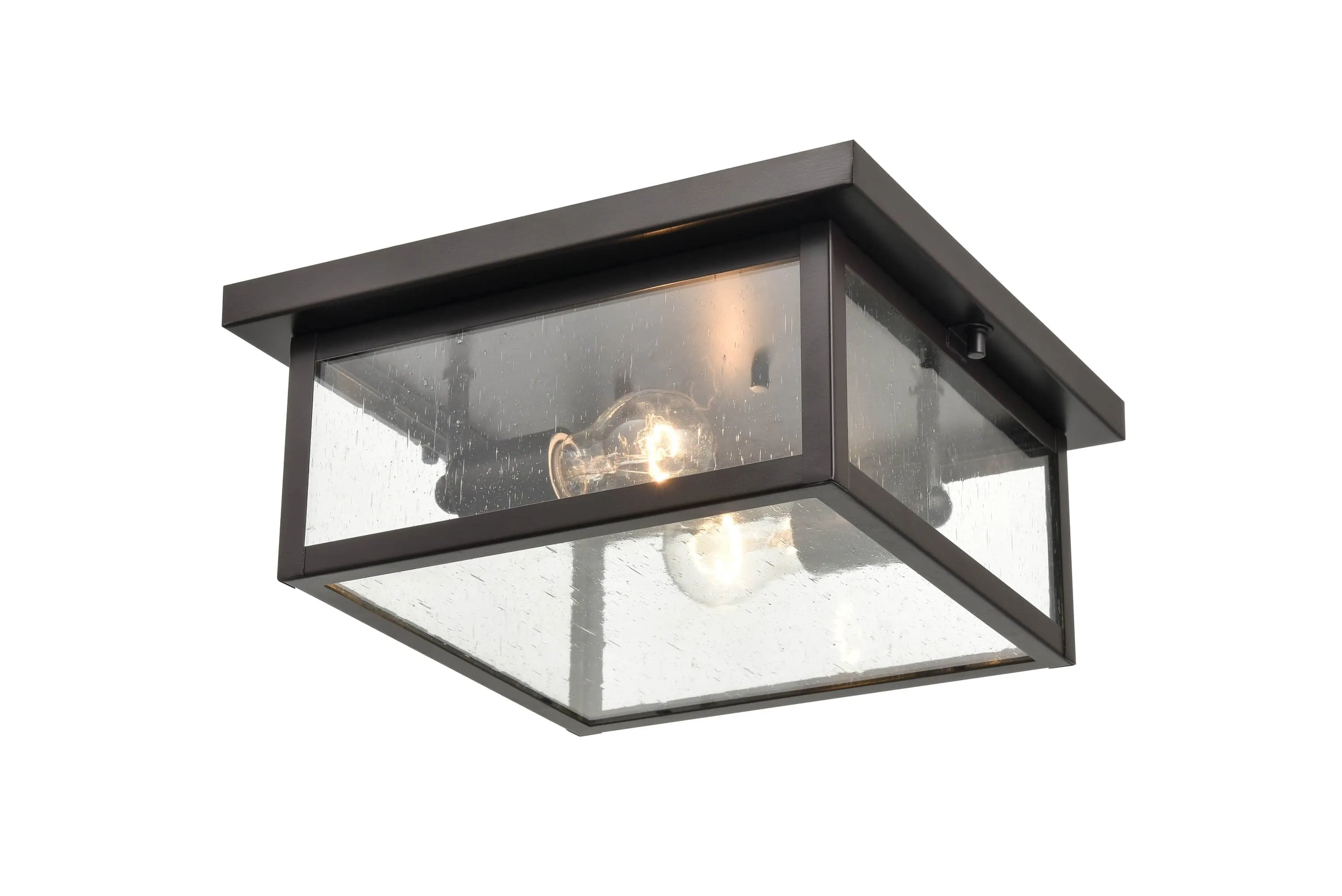 Evanton Outdoor Flush Mount Fixture - Powder Coated Bronze - Clear Seeded Glass - 12in. Diameter - E26 Medium Base