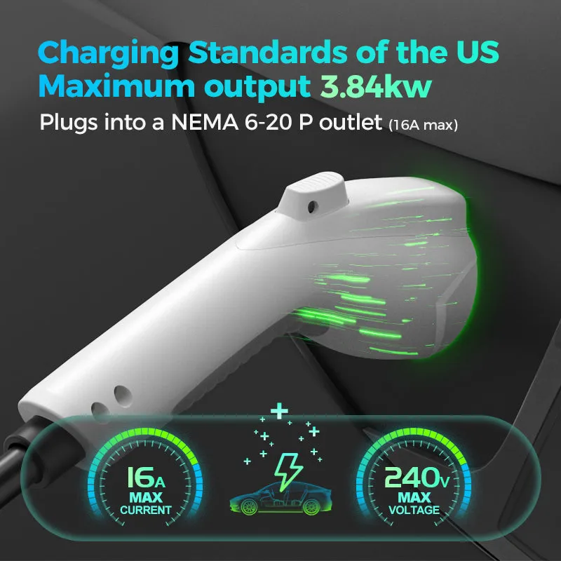 EVDANCE Level 1&2 NEMA 6-20 12/16A Portable EV Charger 25FT Cable