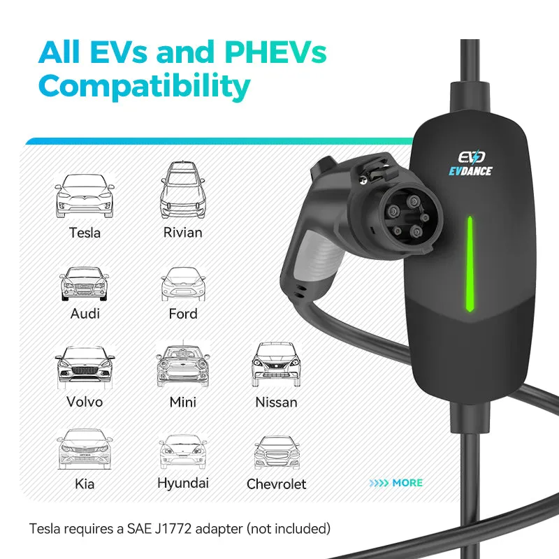 EVDANCE Level 1&2 NEMA 6-20 12/16A Portable EV Charger 25FT Cable