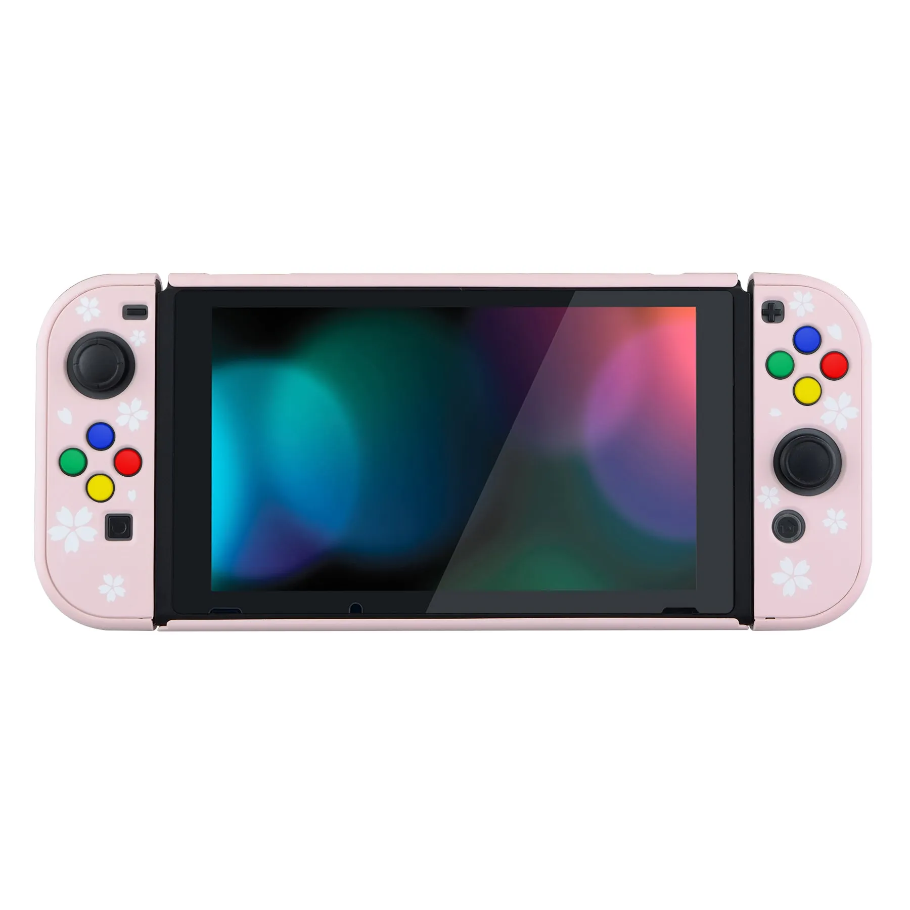 eXtremeRate PlayVital Cherry Blossoms Petals Back Cover for NS Switch Console, NS Joycon Handheld Controller Separable Protector Hard Shell, Dockable Protective Case with Colorful ABXY Direction Button Caps - NTT102