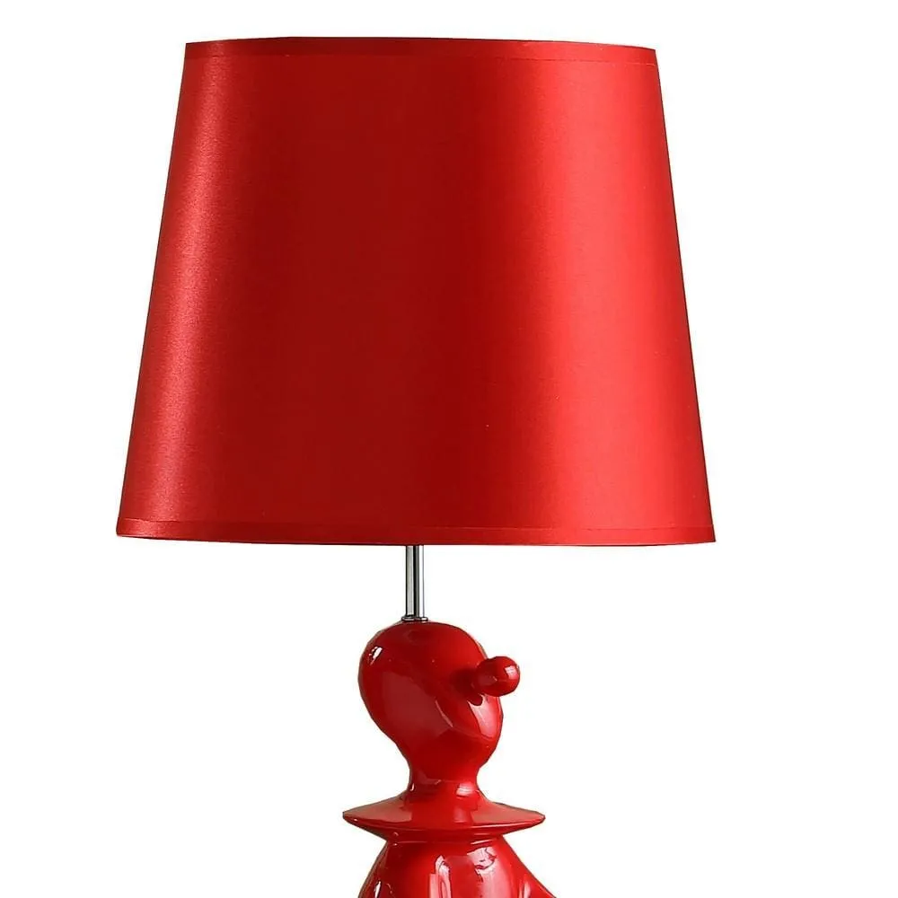 Fabric Shade Table Lamp with Polyresin Sitting Clown Base, Red By Casagear Home