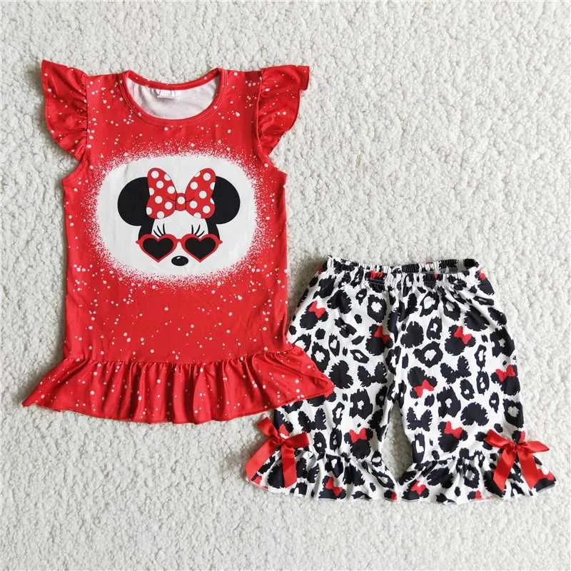 girls cartoon t-shirt shorts sets D7-29