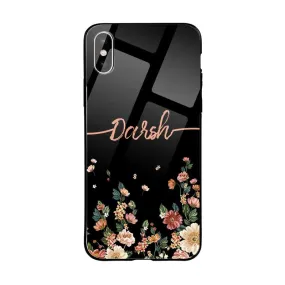 Glossy Protective Case With Black Floral Wave Name