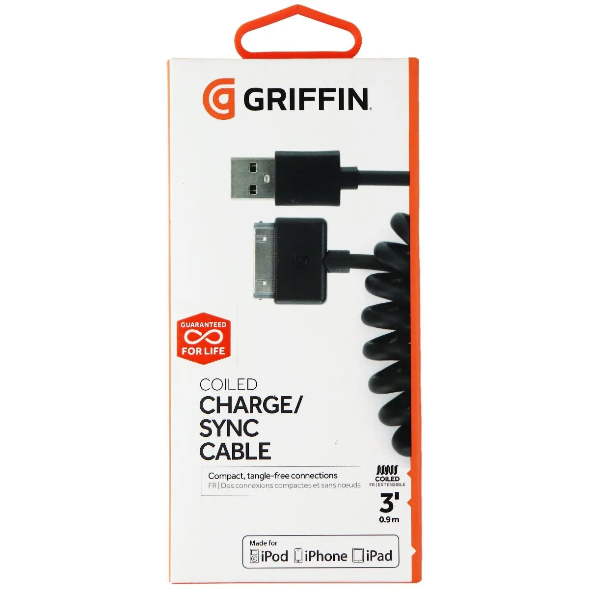 Griffin Coiled 30-Pin Charge/Sync Cable for Apple iPod/iPhone/iPad - Black