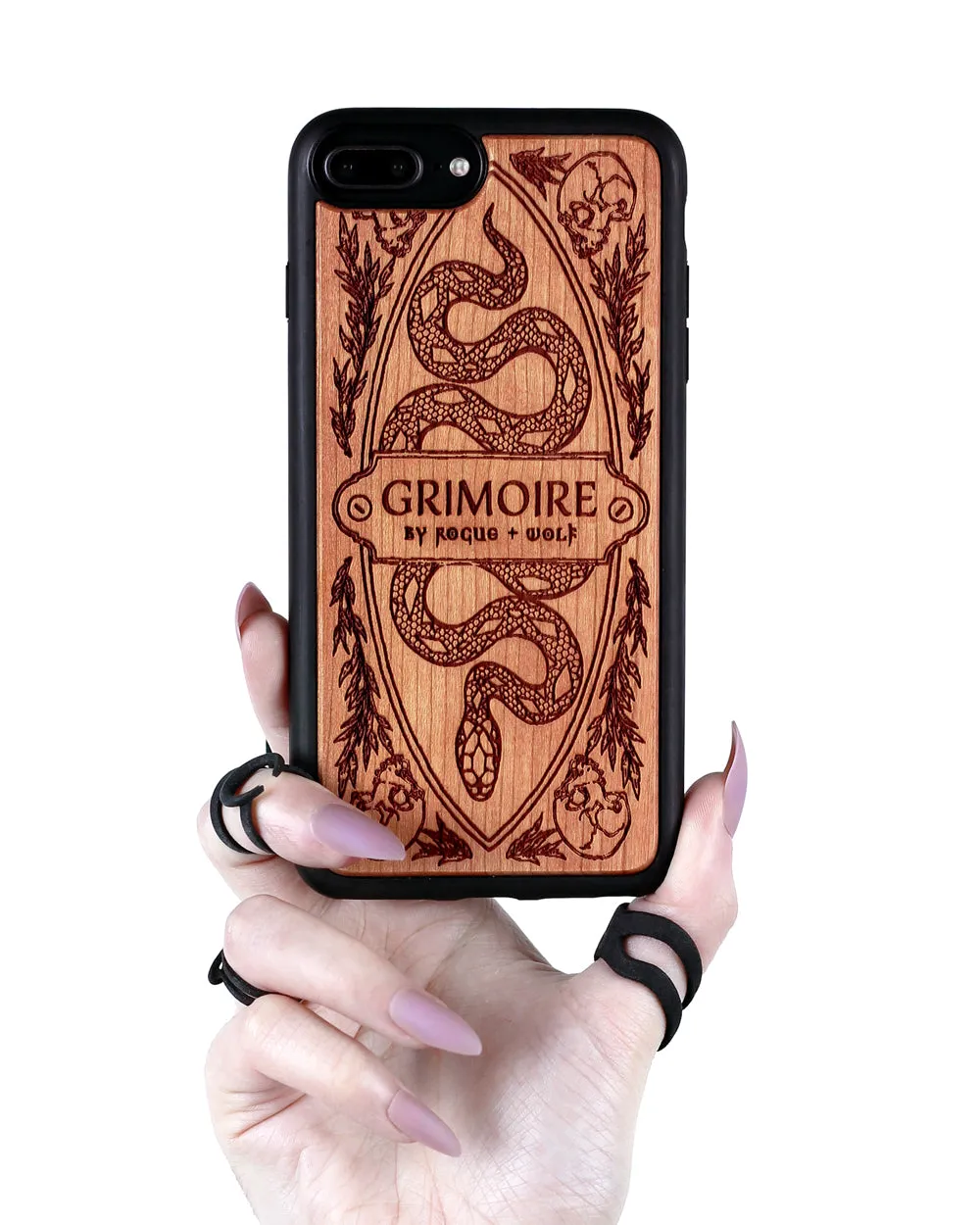 Grimoire - Engraved Cherry Wood Phone Case