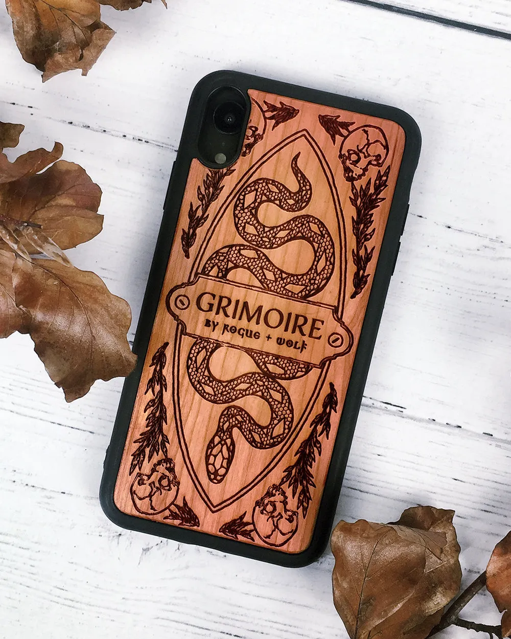 Grimoire - Engraved Cherry Wood Phone Case