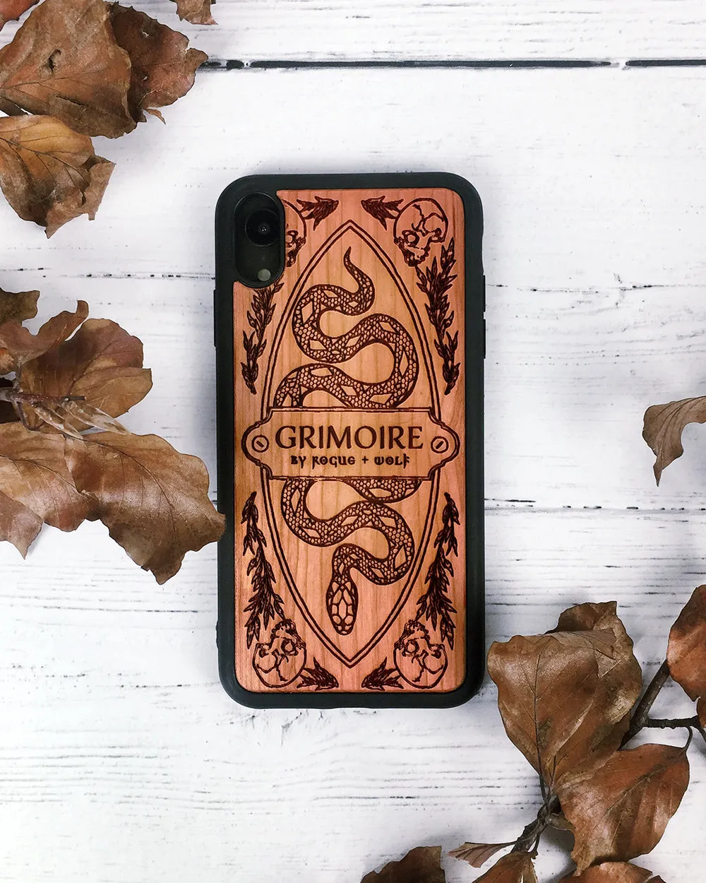 Grimoire - Engraved Cherry Wood Phone Case