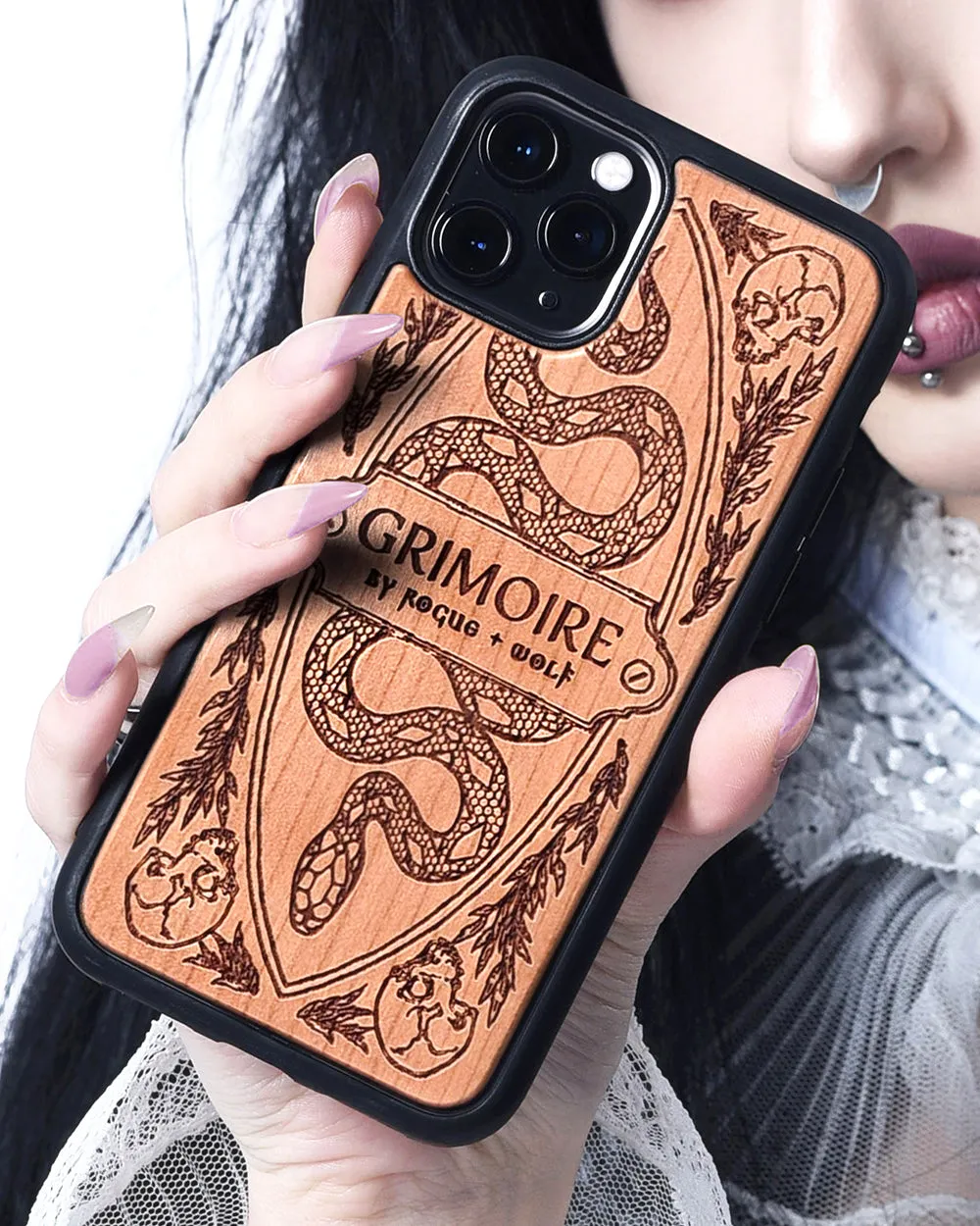 Grimoire - Engraved Cherry Wood Phone Case