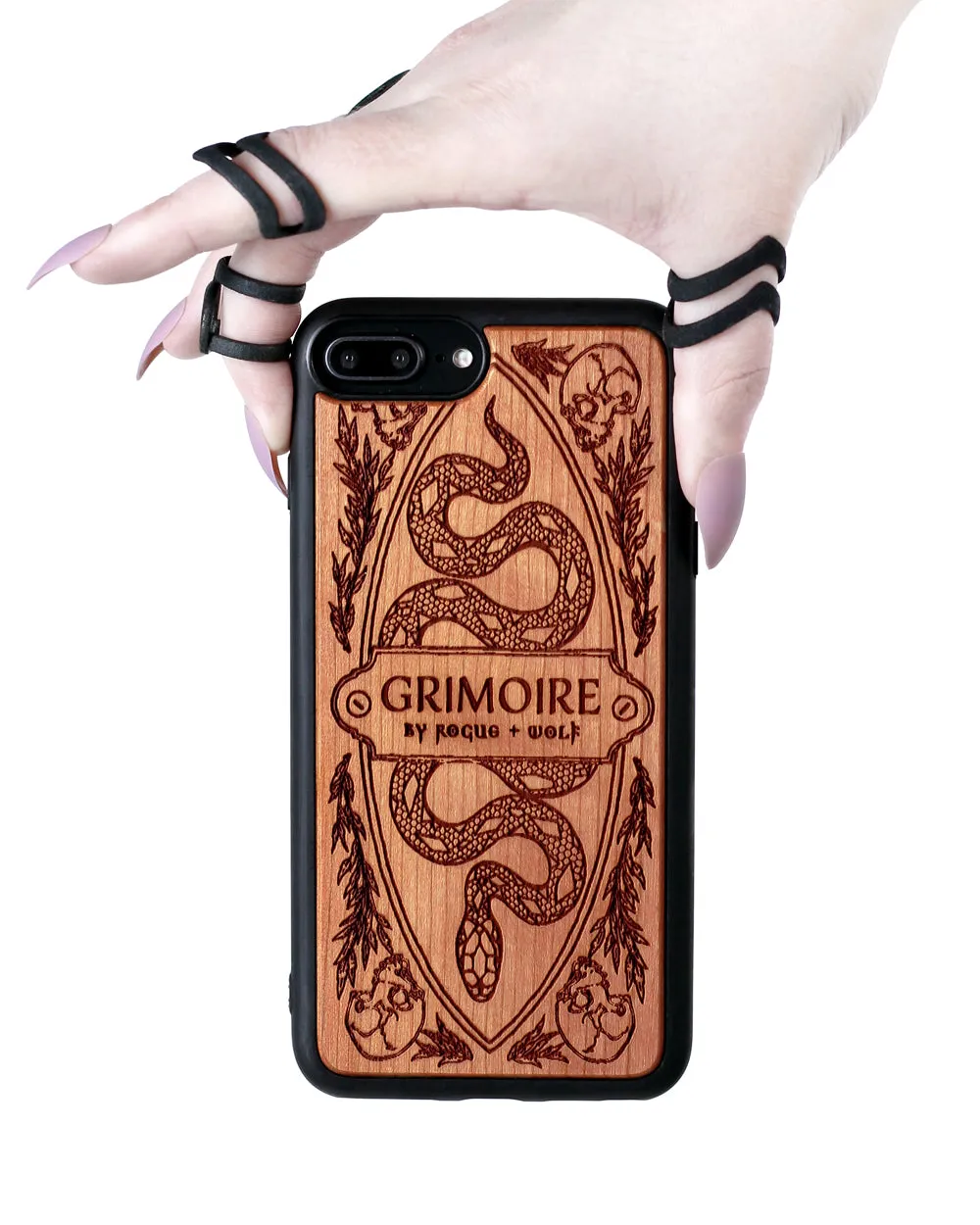 Grimoire - Engraved Cherry Wood Phone Case