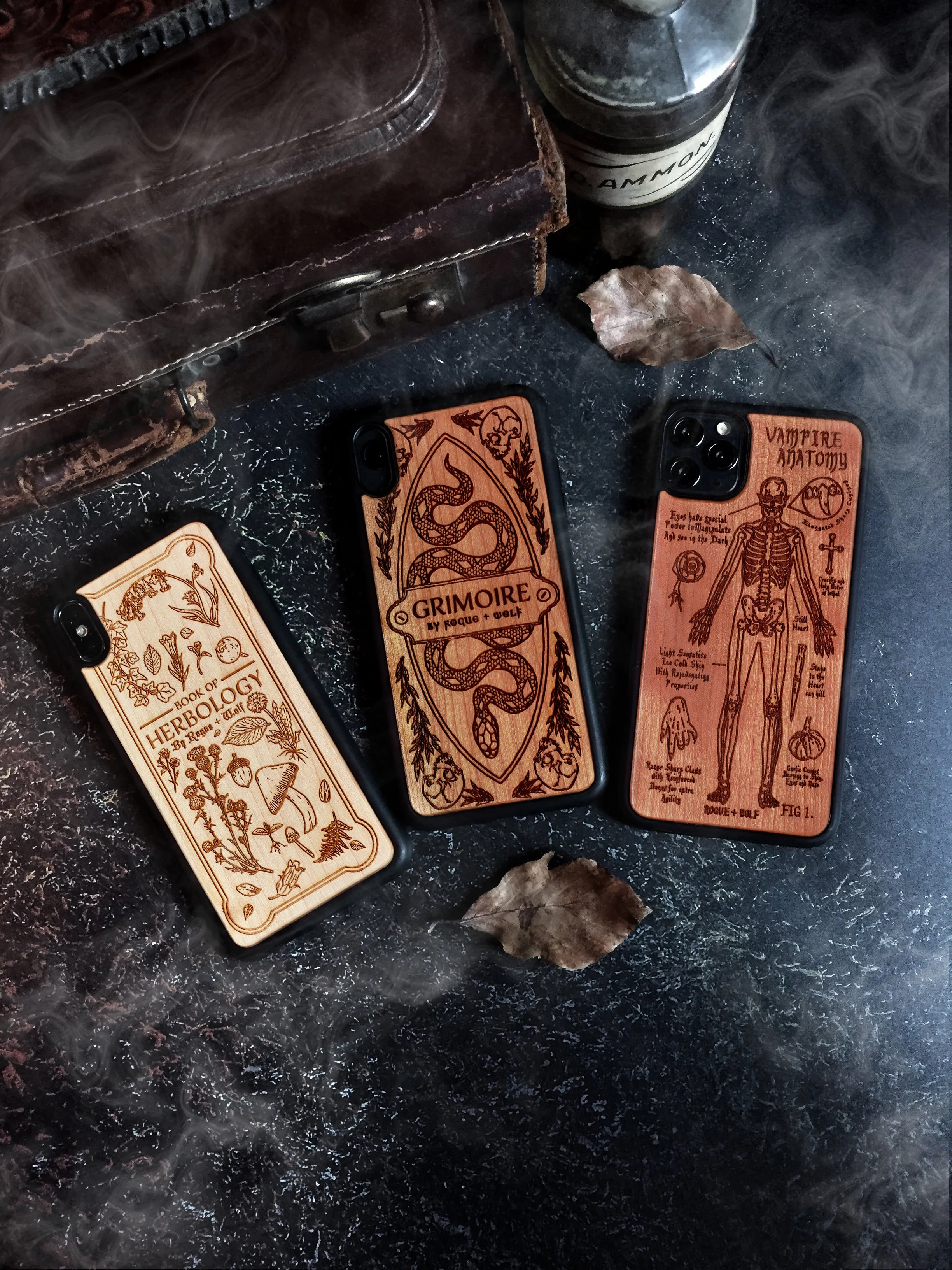 Grimoire - Engraved Cherry Wood Phone Case