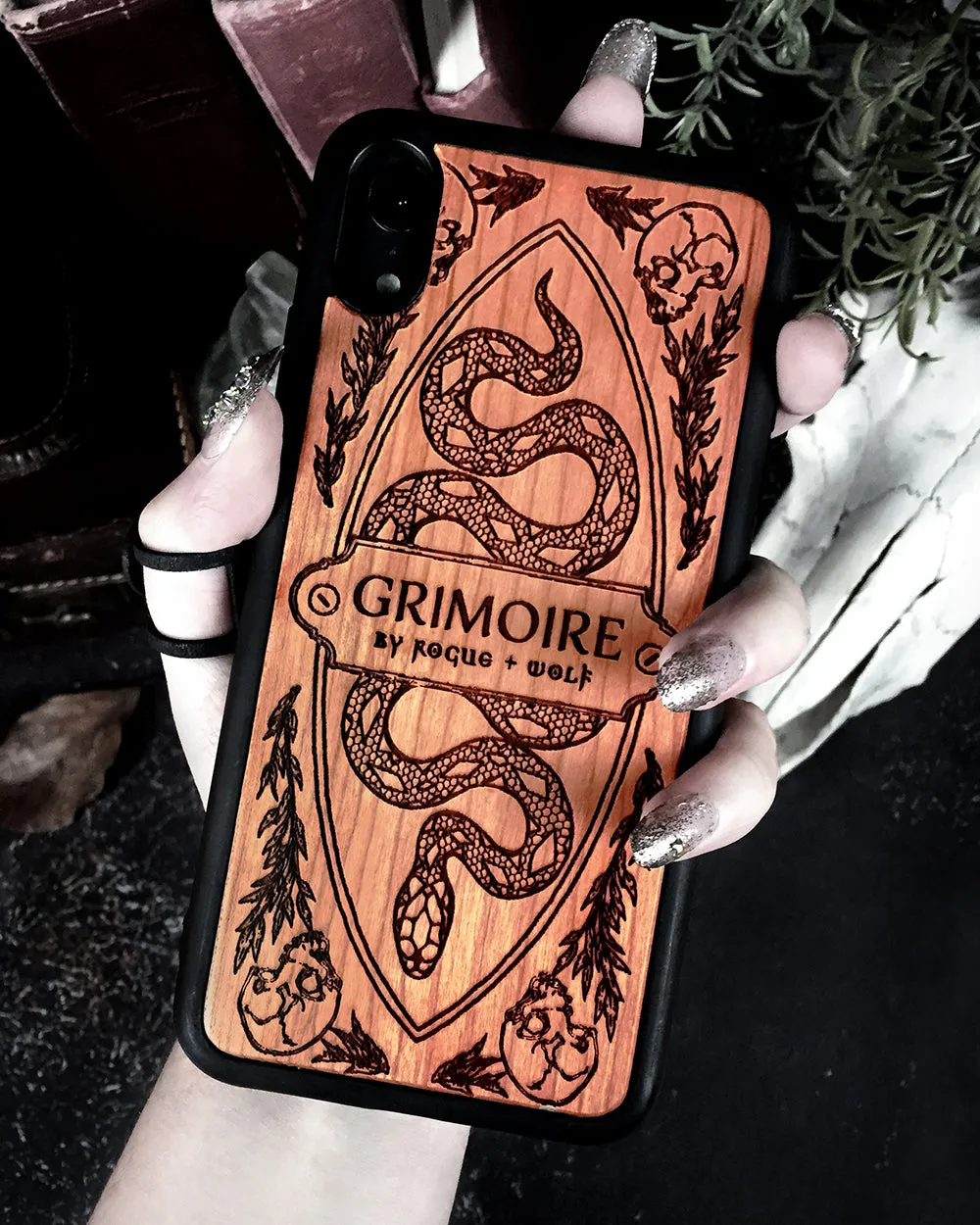 Grimoire - Engraved Cherry Wood Phone Case