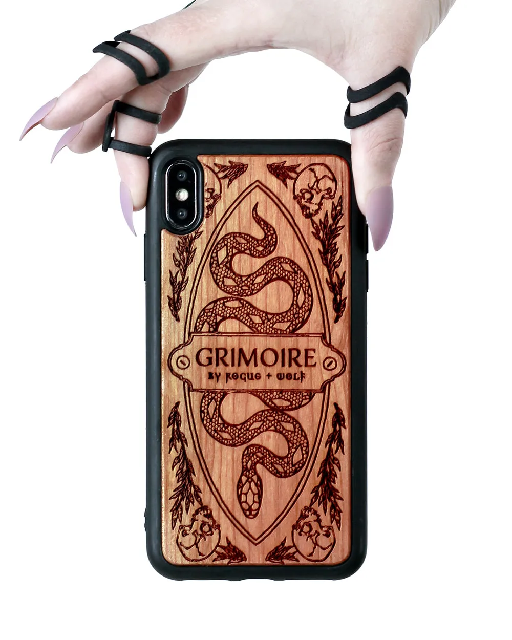 Grimoire - Engraved Cherry Wood Phone Case