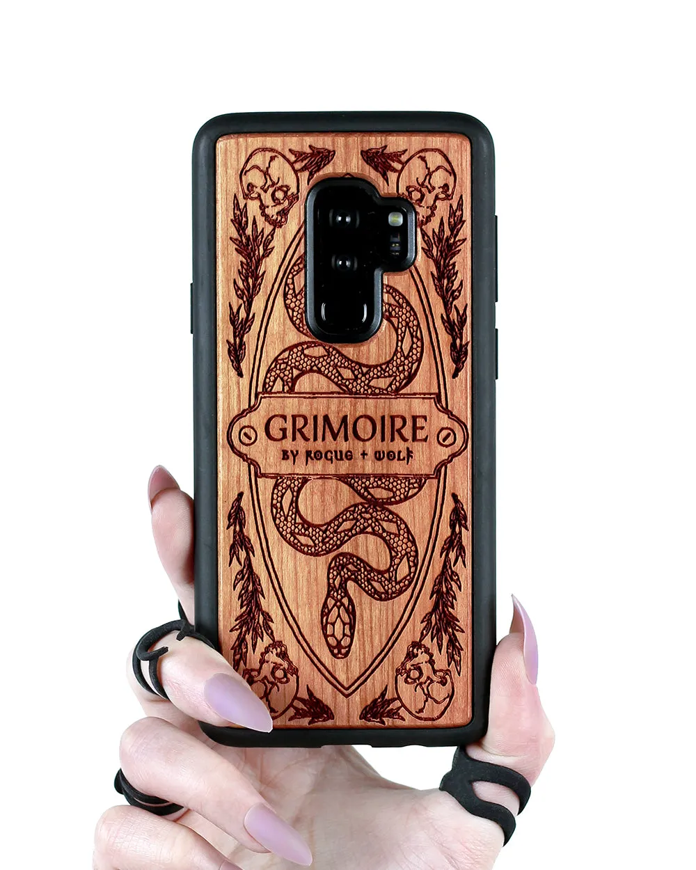 Grimoire - Engraved Cherry Wood Phone Case