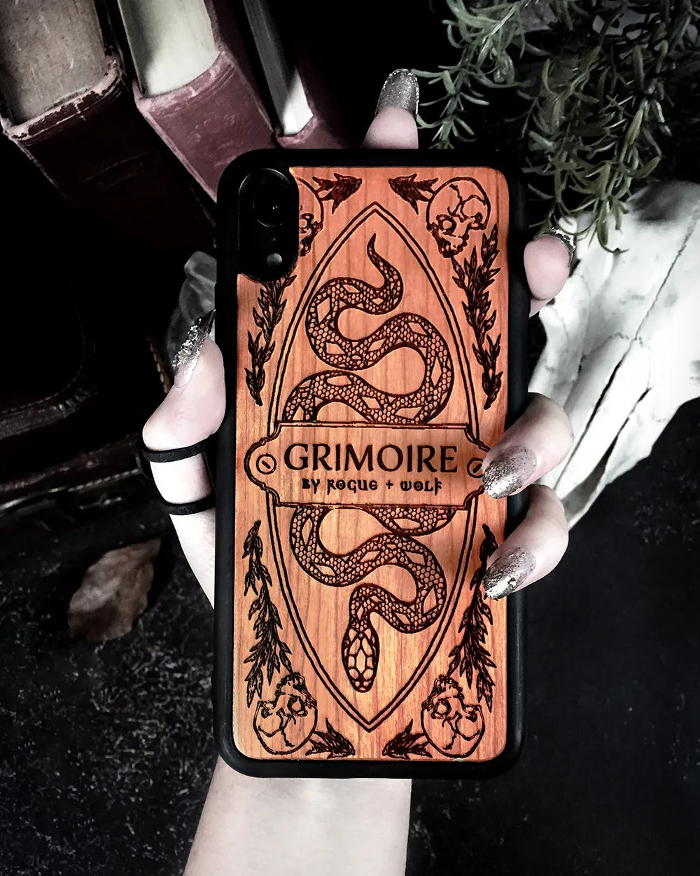 Grimoire - Engraved Cherry Wood Phone Case