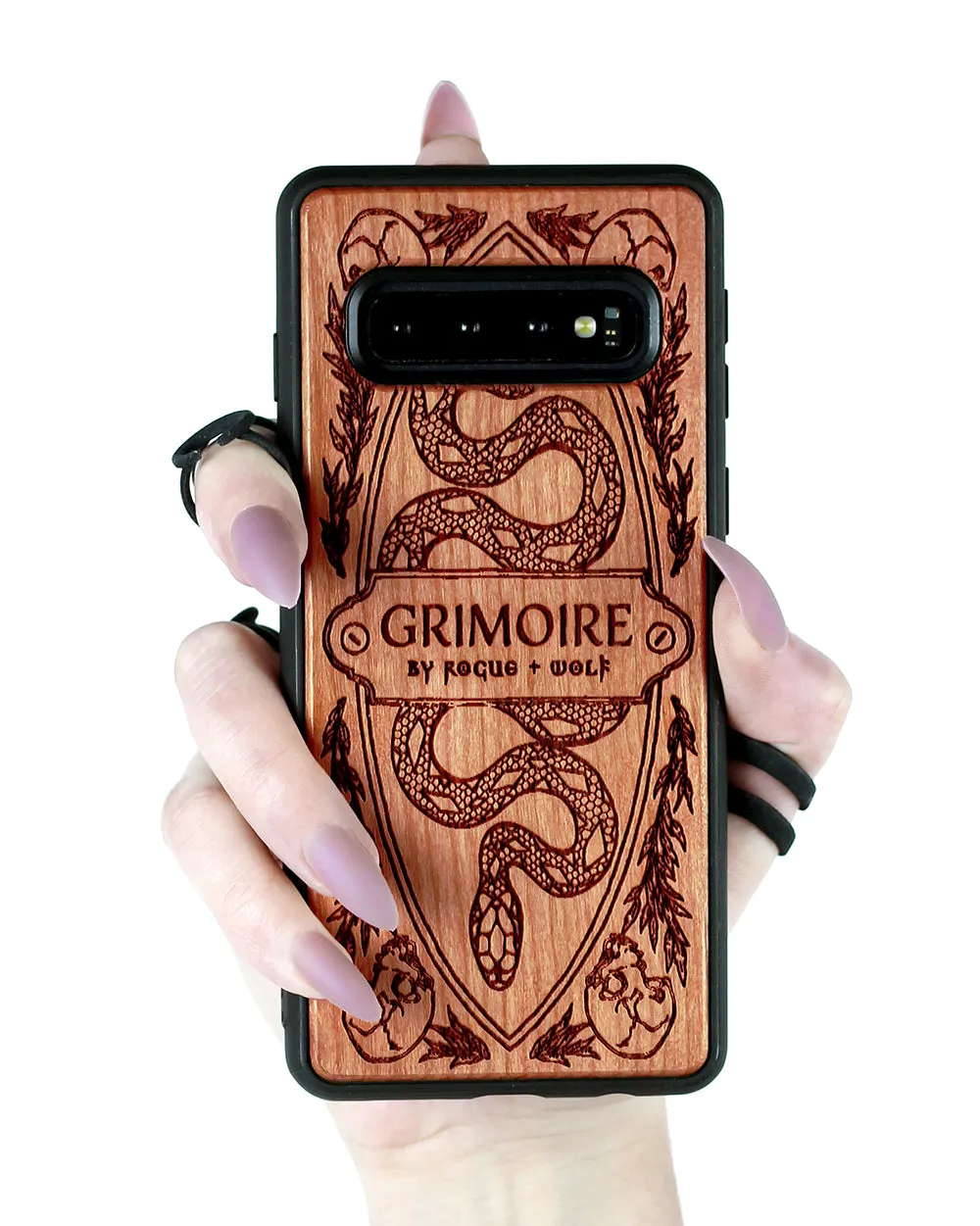 Grimoire - Engraved Cherry Wood Phone Case