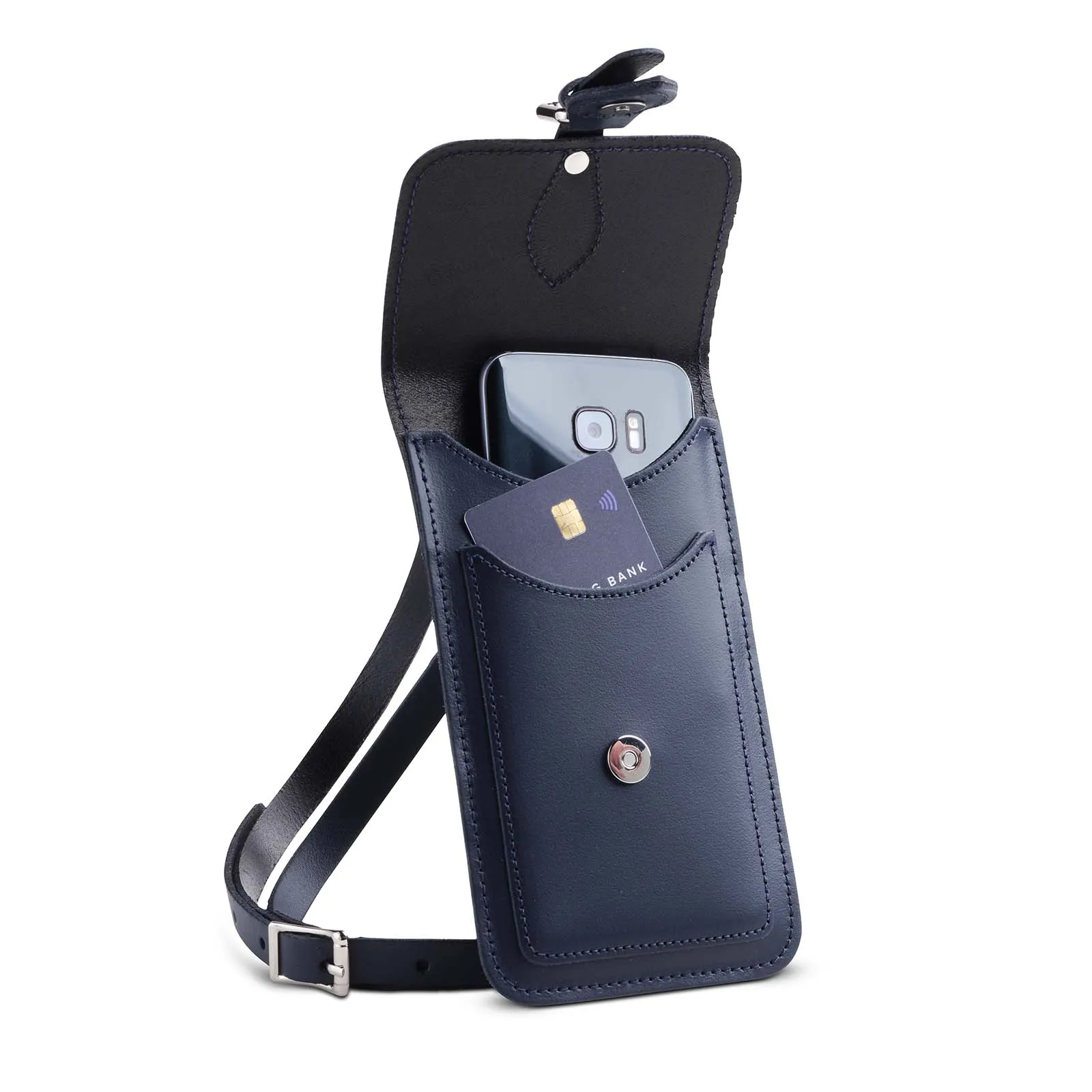 Handmade Leather Mobile Phone Pouch Plus - Navy Blue