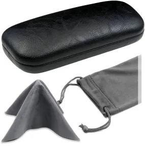 Hard Eyeglasses Case - Men glasses case with Cloth & Pouch - for Medium frames (AS126 Black)