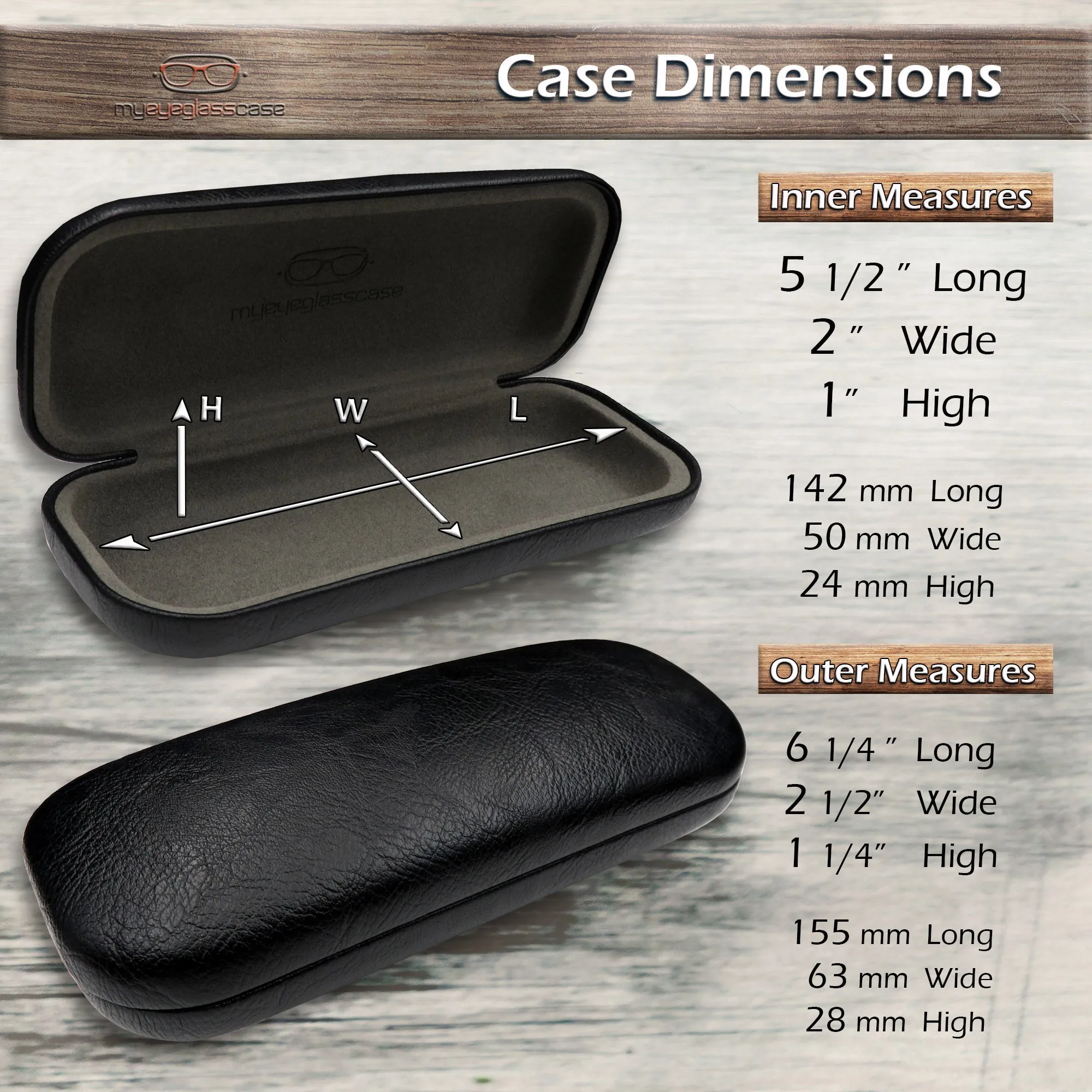 Hard Eyeglasses Case - Men glasses case with Cloth & Pouch - for Medium frames (AS126 Black)