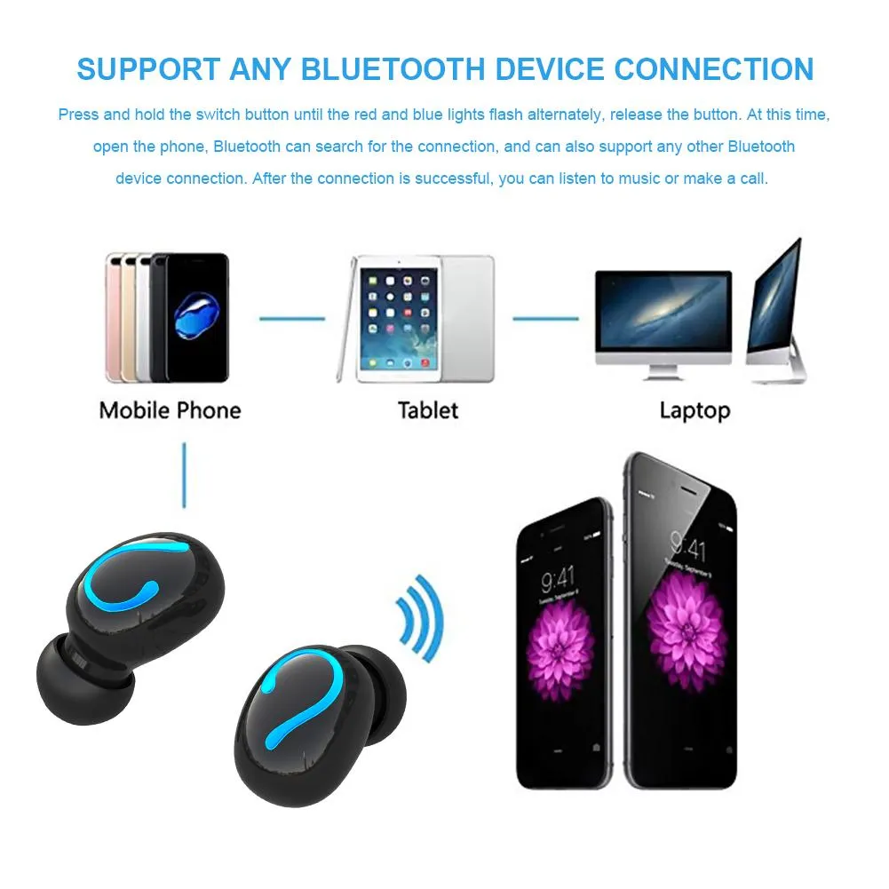 HBQ-Q32 Wireless Stereo Bluetooth 5.0 Charging Warehouse Sports Handsfree Gaming Earphone TWS Airbud With Long Playtime And Mic (Black)