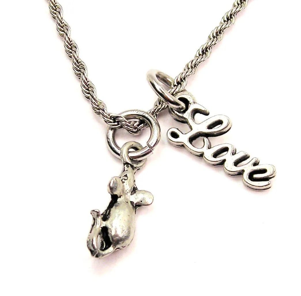 House Mouse 20" Chain Necklace With Cursive Love Accent