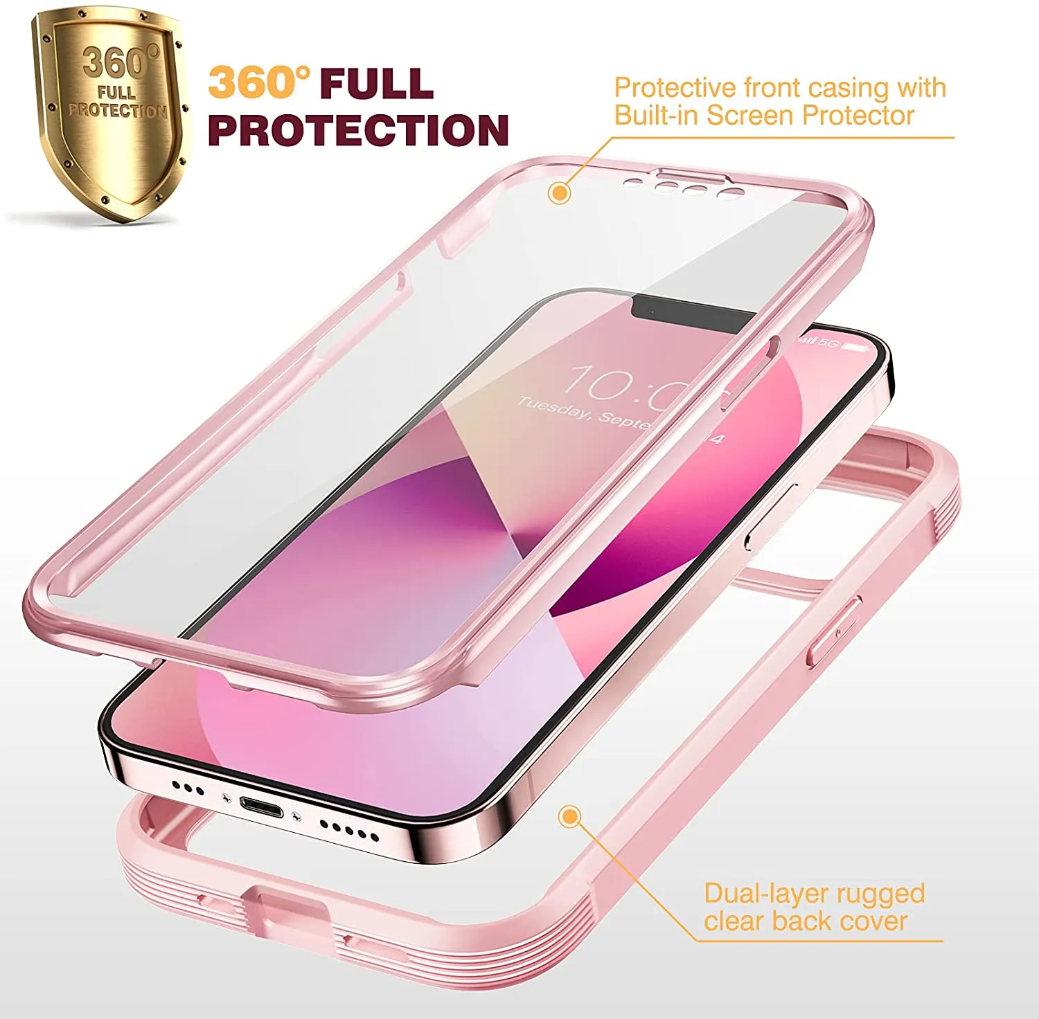 iPhone 13 Full Body Rugged Case with Built-in Touch Sensitive Anti-Scratch Screen Protector