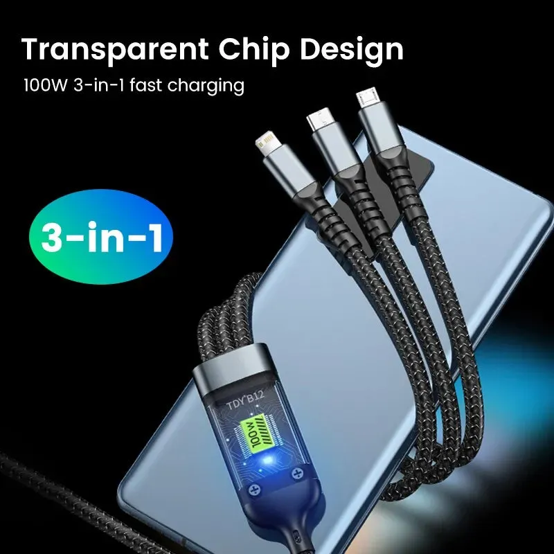 iPhone Fast Charger Cable | 3-in-1 100W 5A USB To Type-C