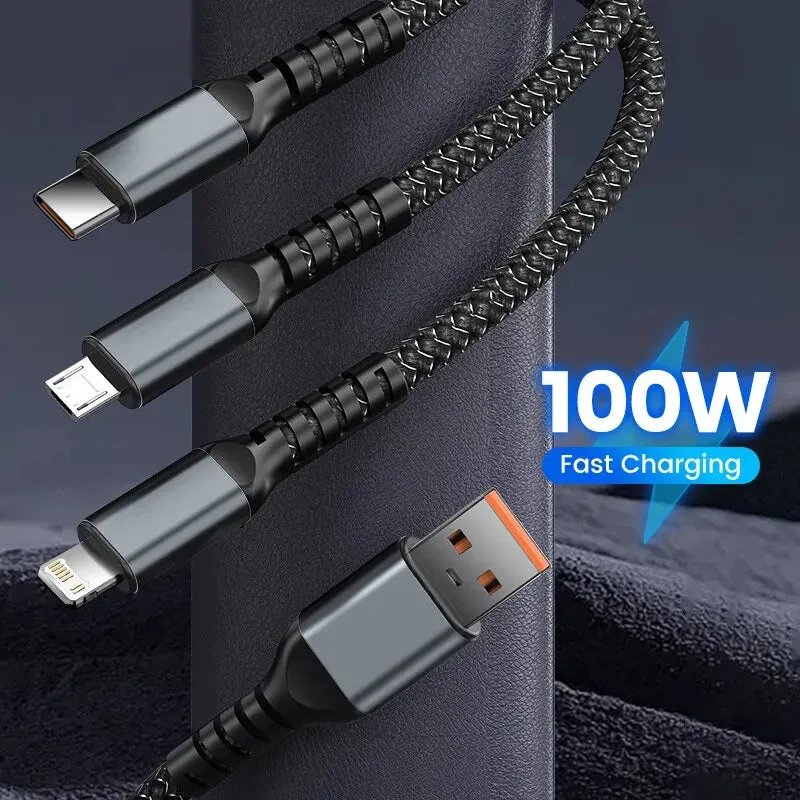 iPhone Fast Charger Cable | 3-in-1 100W 5A USB To Type-C