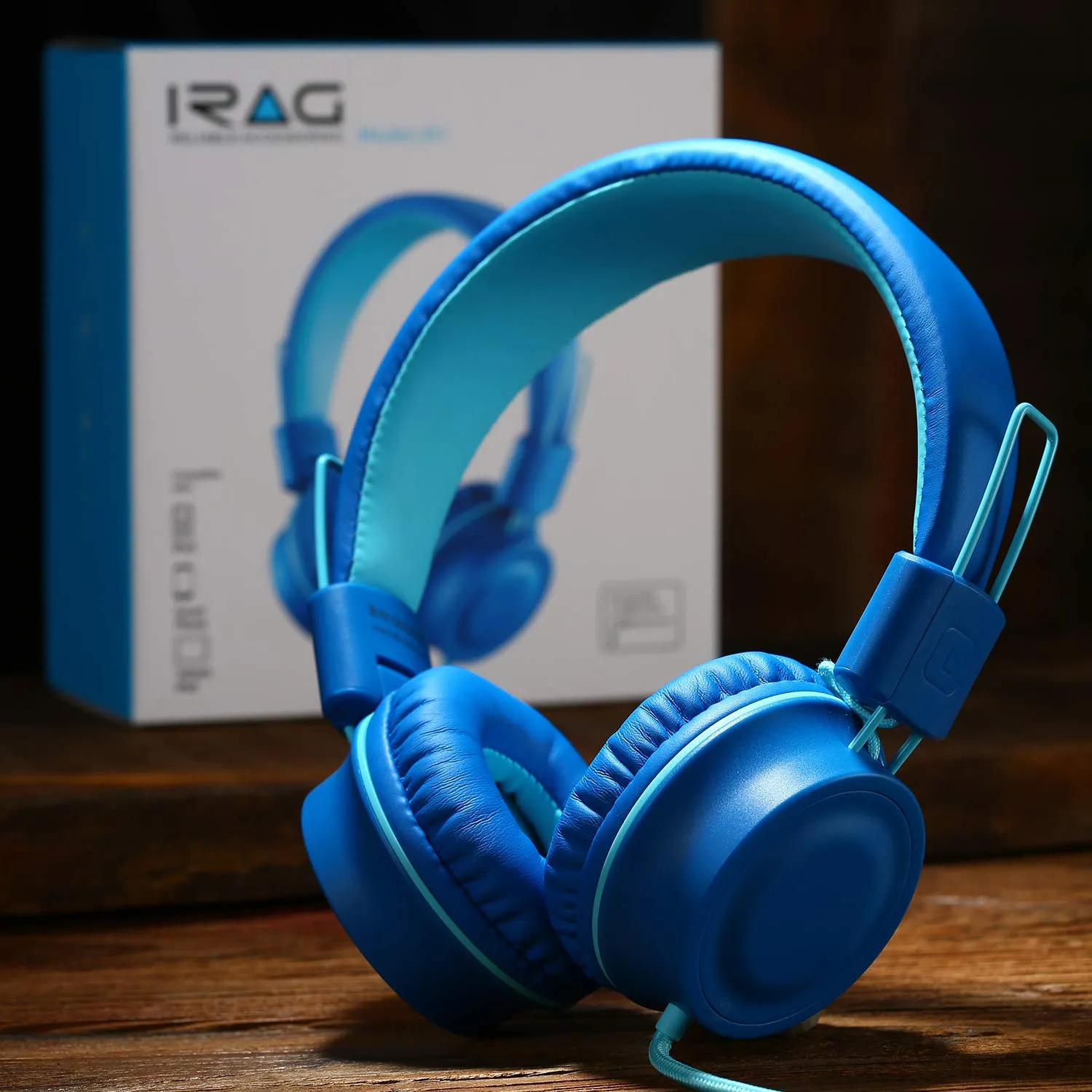 iRAG J01 Kids Headphones Foldable Stereo Tangle-Free 5ft Long Cord 3.5mm Jack Plug in Wired On-Ear Headset for iPad/Amazon Kindle Fire/Toddler/Boys/Girls/School/Laptop/Tablet(Ocean Blue)