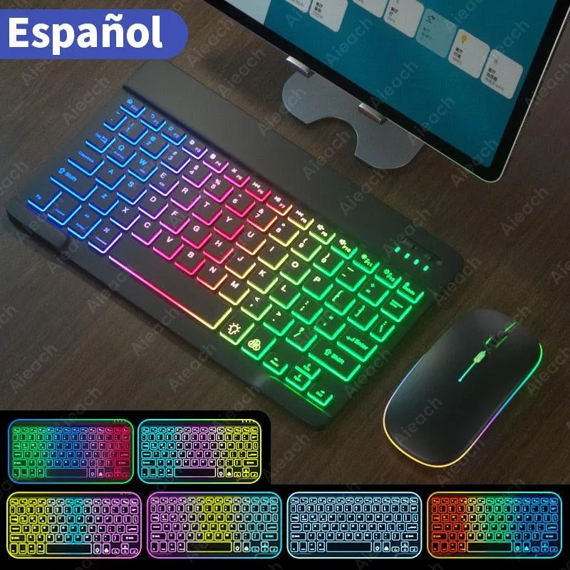 Keyboard For Tablet Android iOS Windows Wireless Mouse Keyboard Bluetooth-compatible Rainbow Backlit Keyboard For iPad Phone