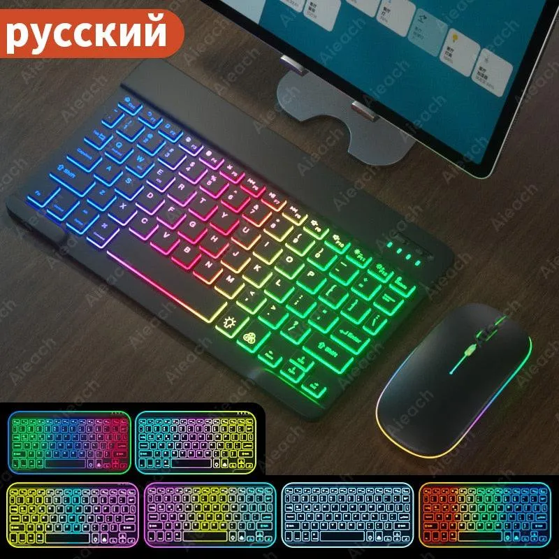 Keyboard For Tablet Android iOS Windows Wireless Mouse Keyboard Bluetooth-compatible Rainbow Backlit Keyboard For iPad Phone