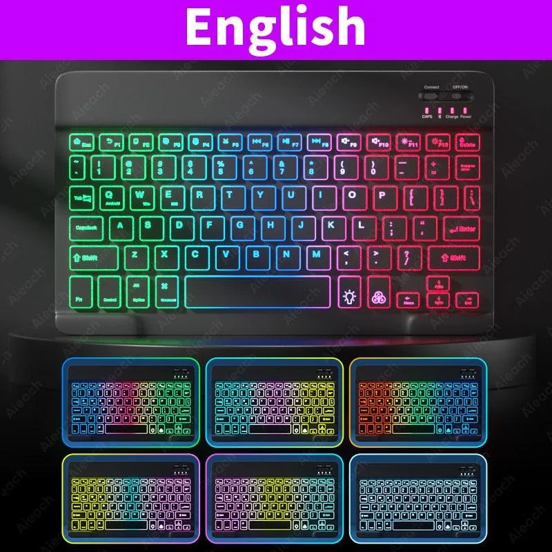 Keyboard For Tablet Android iOS Windows Wireless Mouse Keyboard Bluetooth-compatible Rainbow Backlit Keyboard For iPad Phone