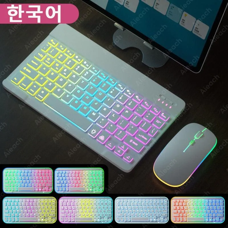 Keyboard For Tablet Android iOS Windows Wireless Mouse Keyboard Bluetooth-compatible Rainbow Backlit Keyboard For iPad Phone