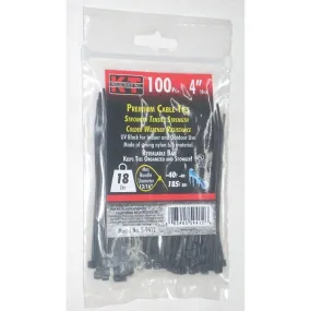 KT Industries 5-9412 Premium Black Cable Ties 4" Long 18 lb Cap 100 pk