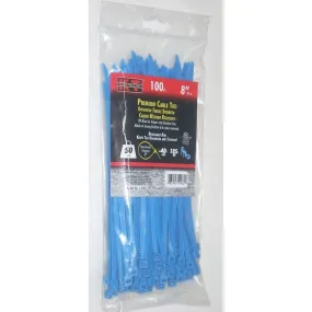 KT Industries 5-9462 Premium Blue Cable Ties 8" Long 50 lb Cap 100 pk