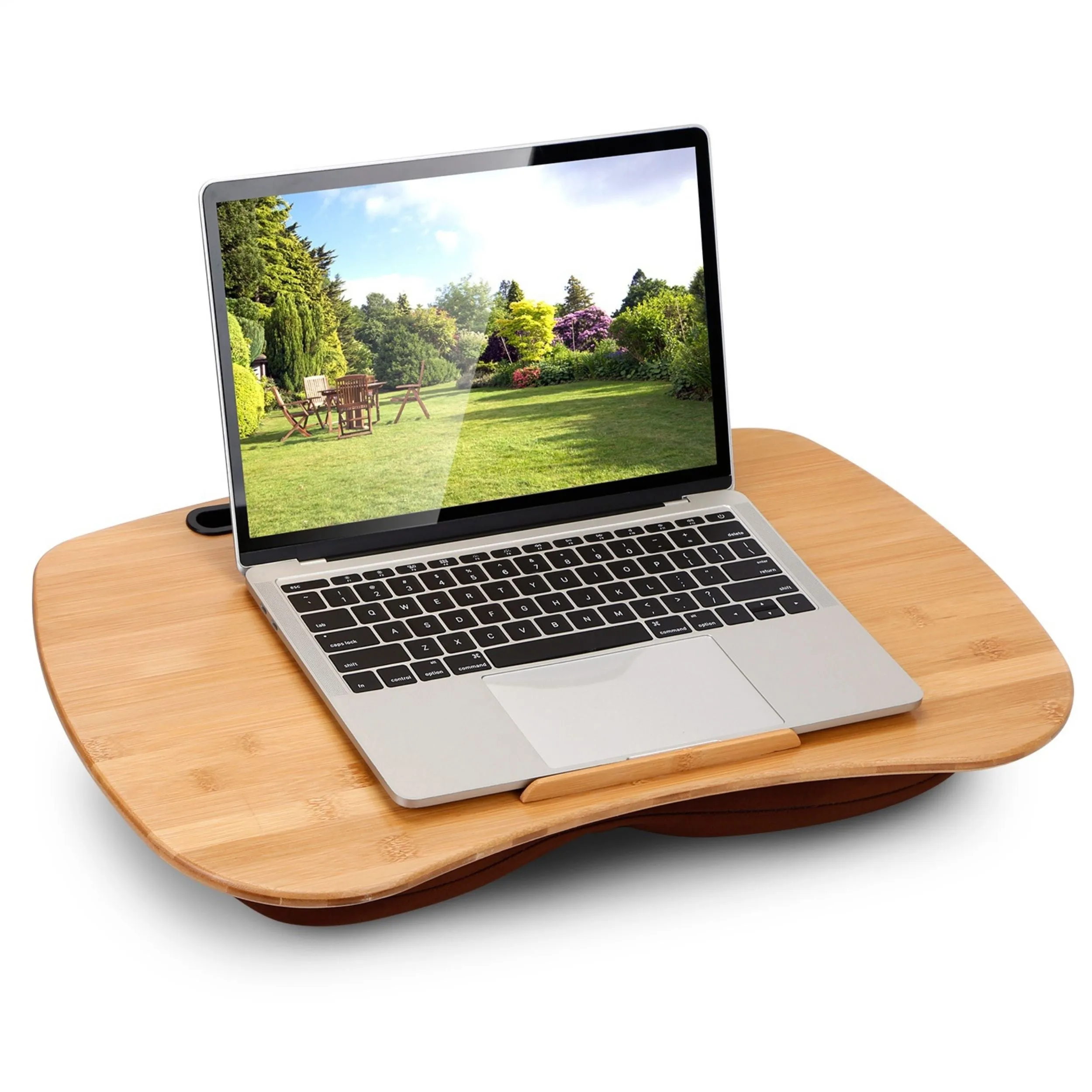 Laptop Lap Desk w/ Pillow Cushion, Bamboo, 14in, Tablet Stand, Phone Holder, Tray, Stopper, Sofa Bed, Car