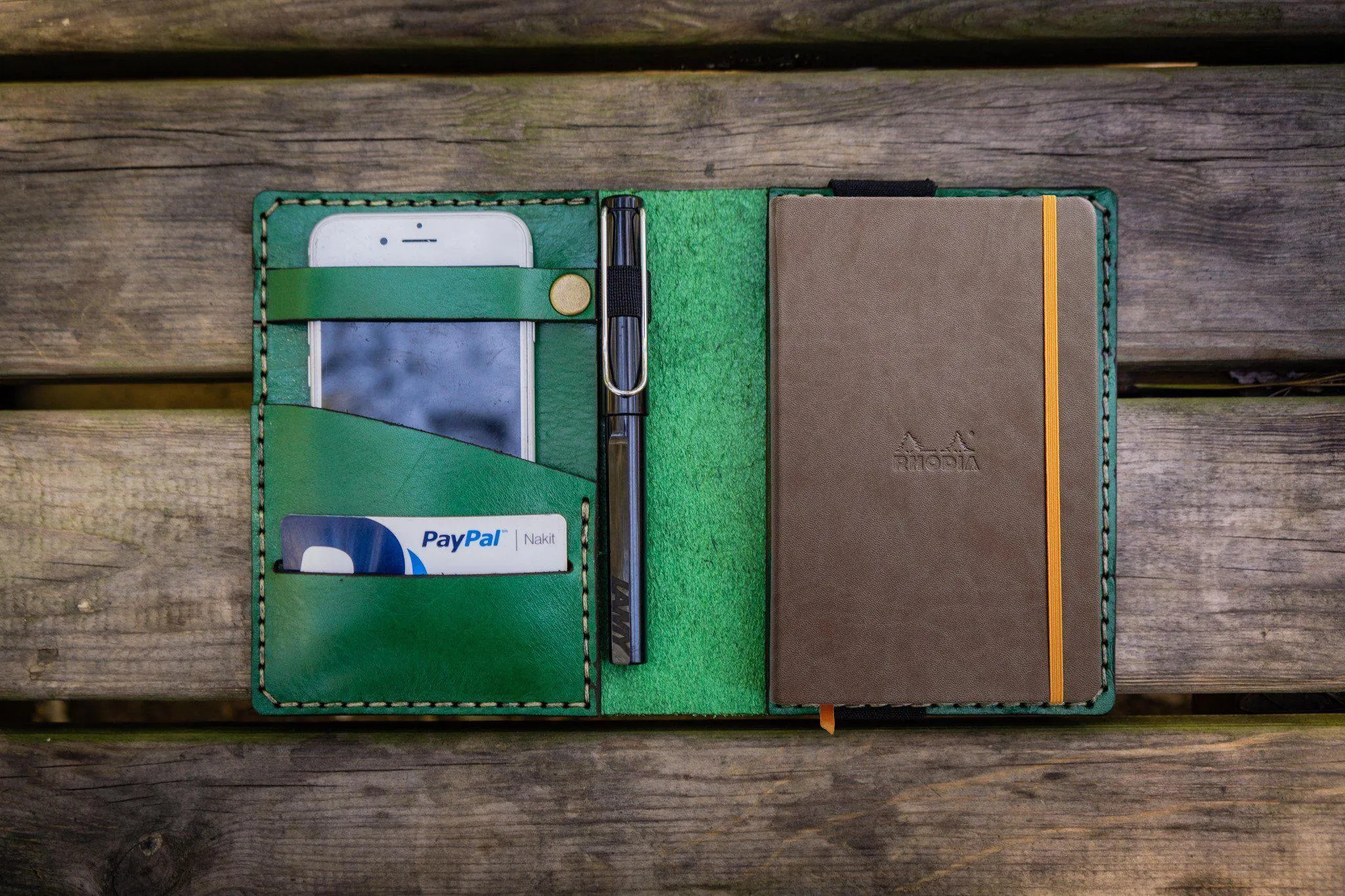 Leather Rhodia A6 Notebook Cover - Green