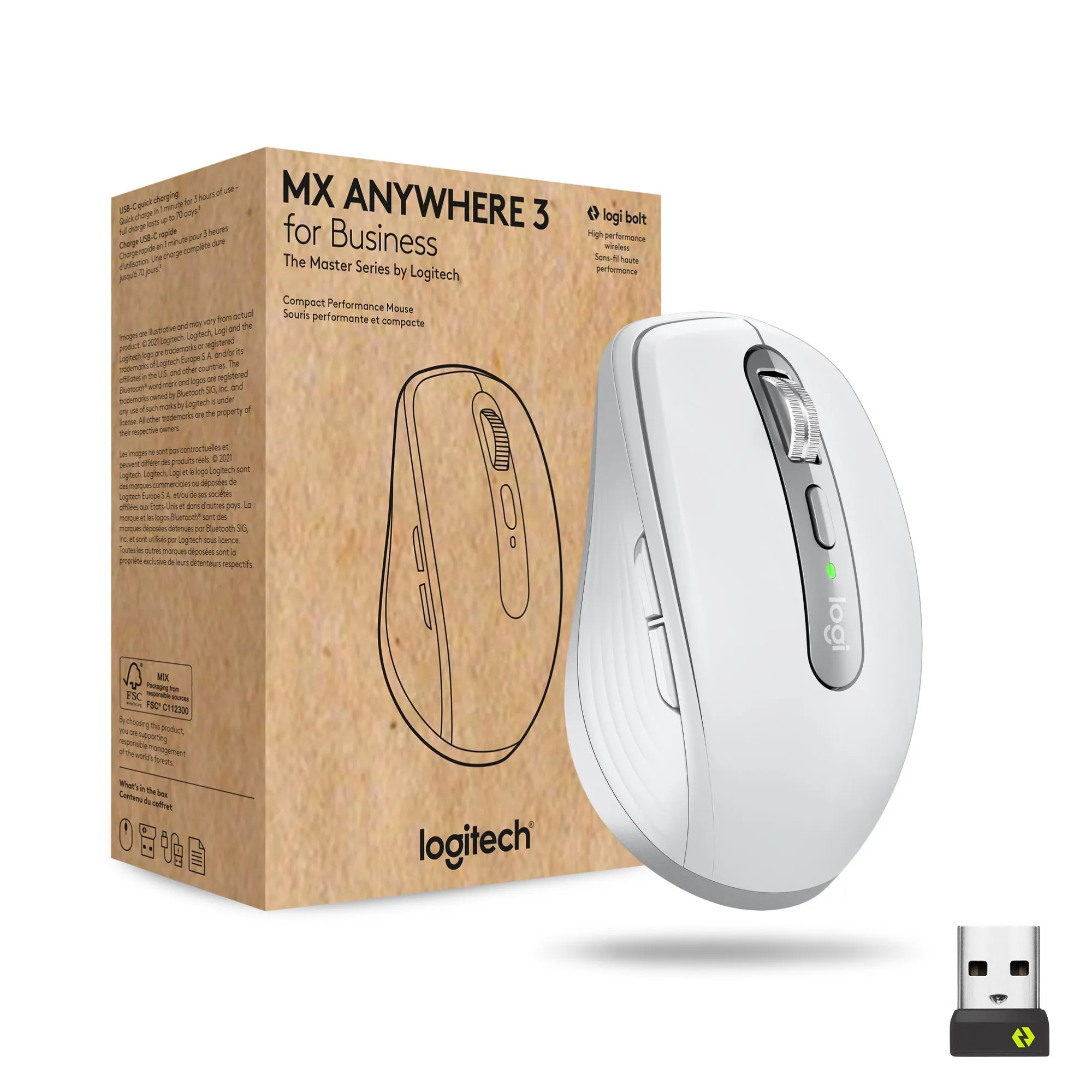 Logitech Mx Anywhere 3 For Business - Mouse - Laser - 6 Buttons - Wireless - Bluetooth, 2.4 Ghz - Logitech Logi Bolt Usb