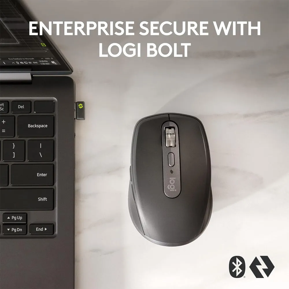 Logitech MX Anywhere 3S Wireless Optical Mouse For Business with Up to 8000 DPI, 4 Customizable Buttons, and Logi Bolt and Bluetooth Connectivity for PC and Laptop Computers - Graphite