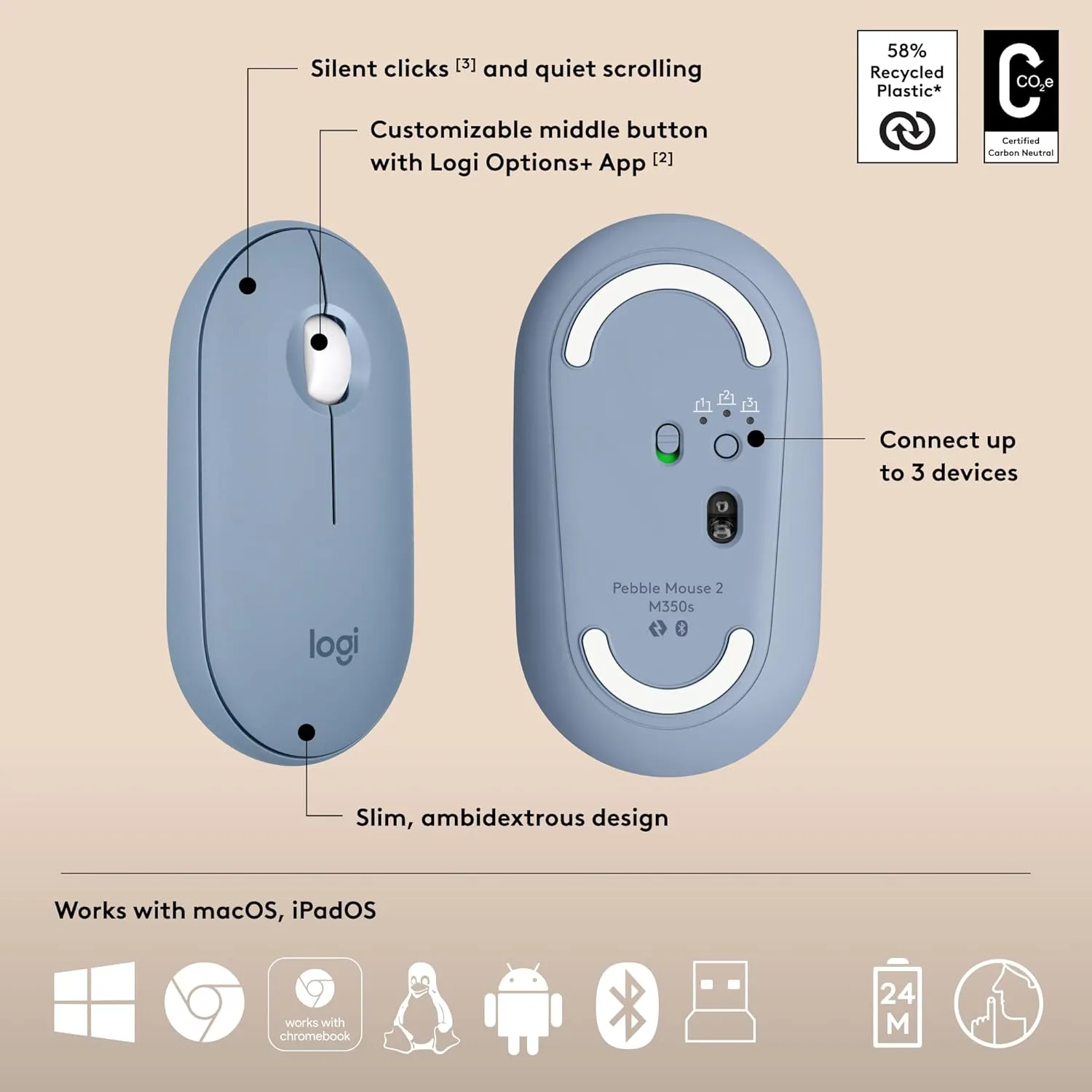 Logitech Pebble 2 Combo 無線纖薄鍵鼠套裝 (English Version) - Midnight Blue 午夜藍 920-012190 原裝行貨