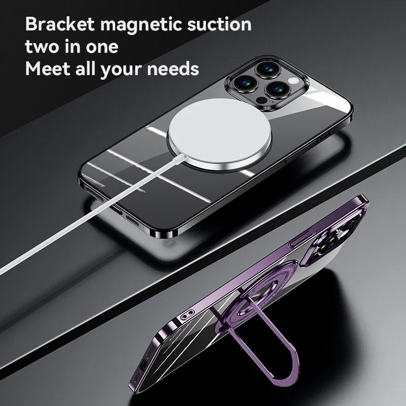 Luxury Magsafe Magnetic Phone Case With Metal Invisible Bracket Stand For iPhone