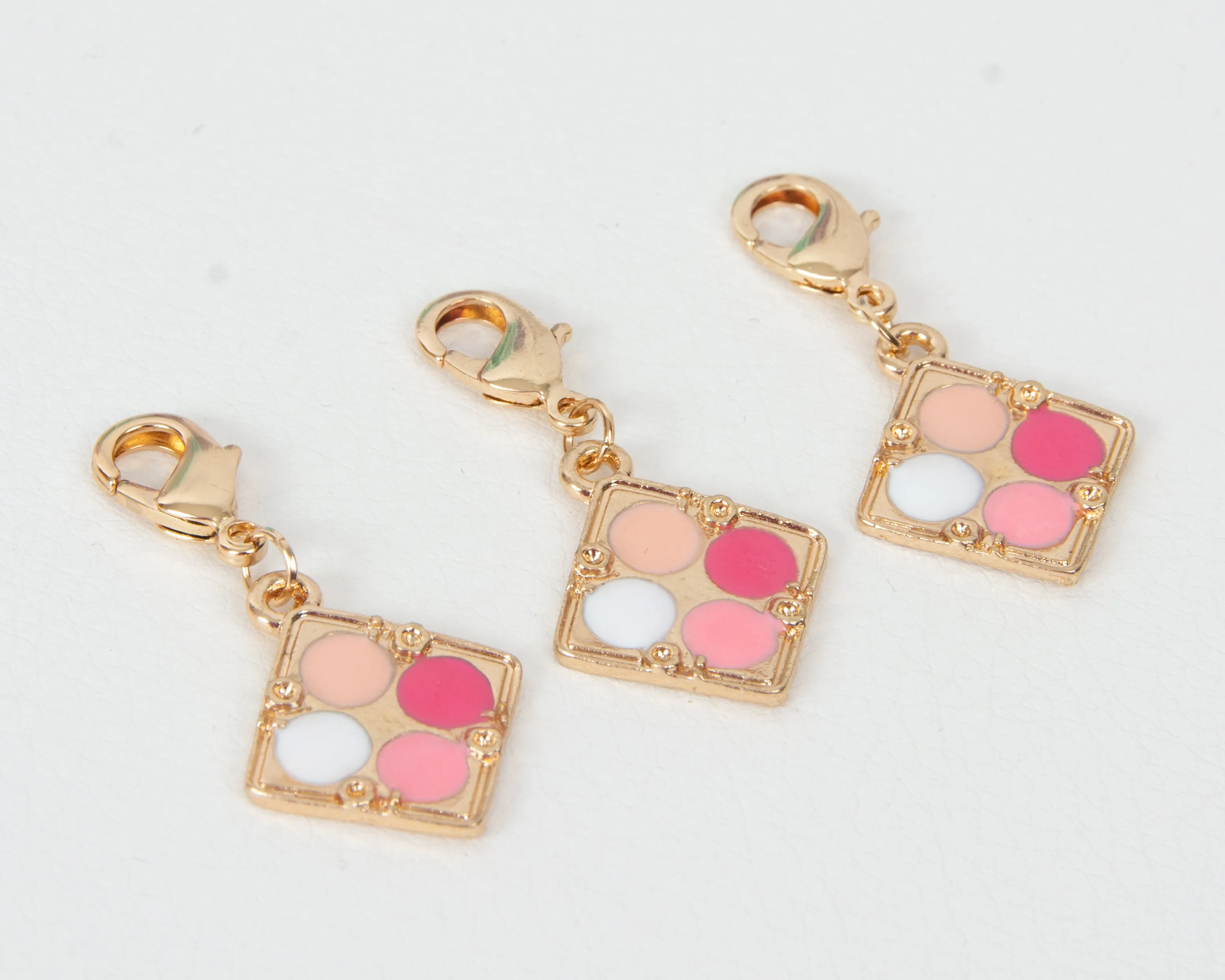 Make-up Compact Charm with Pink and White Enamel