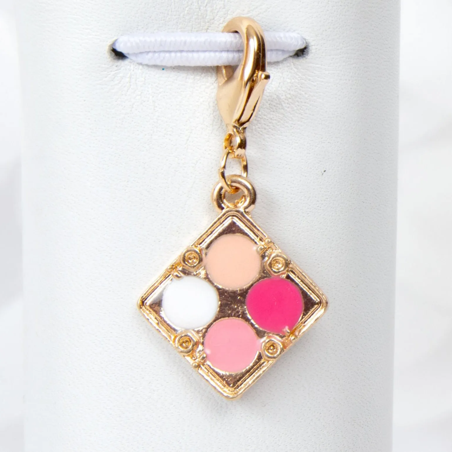 Make-up Compact Charm with Pink and White Enamel