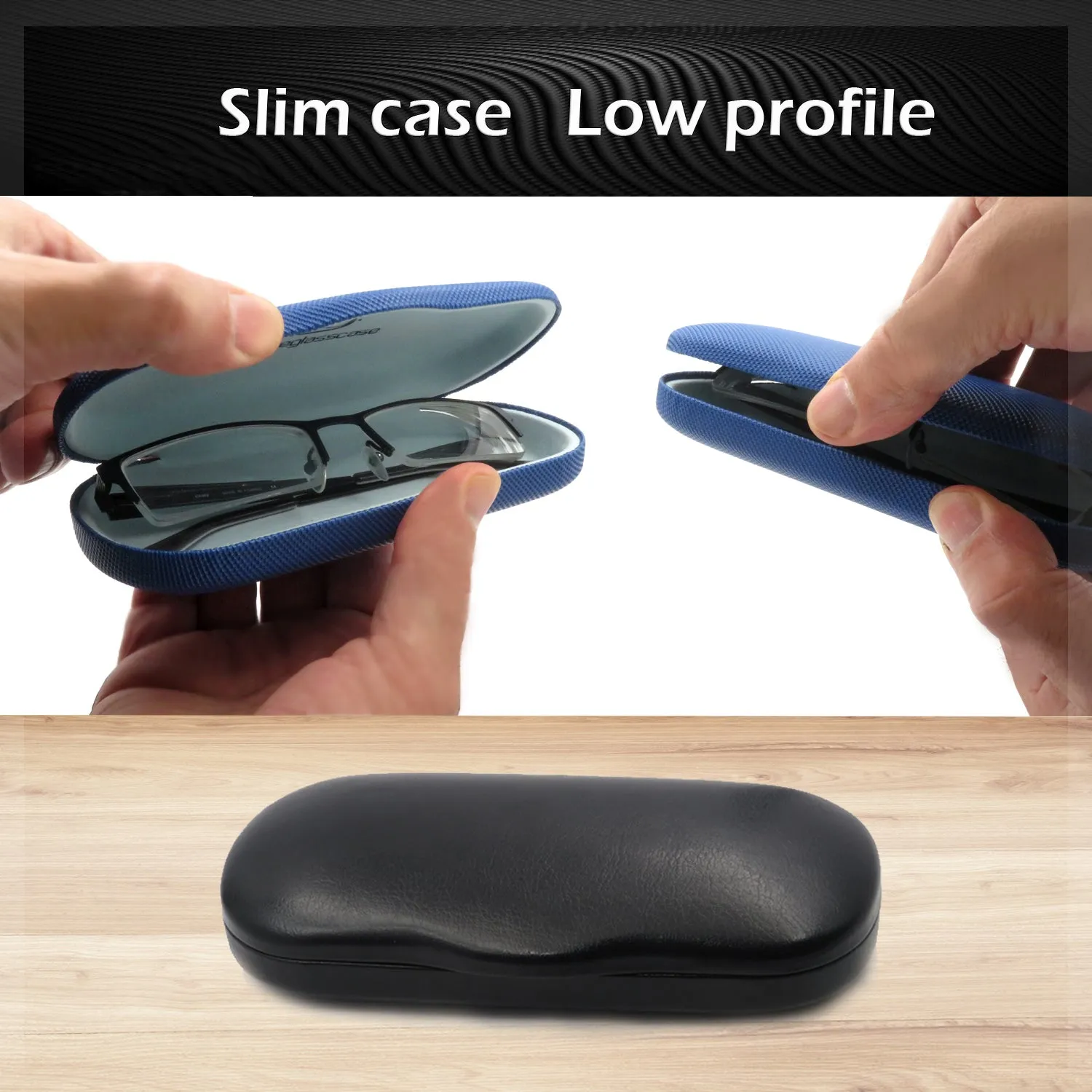 Men Hard Eyeglass Case for Small medium Frames - Glasses Case Holder with pouch and Cleaning Cloth (AS196 Rough Black)