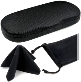 Men Hard Eyeglass Case for Small medium Frames - Glasses Case Holder with pouch and Cleaning Cloth (AS196 Rough Black)