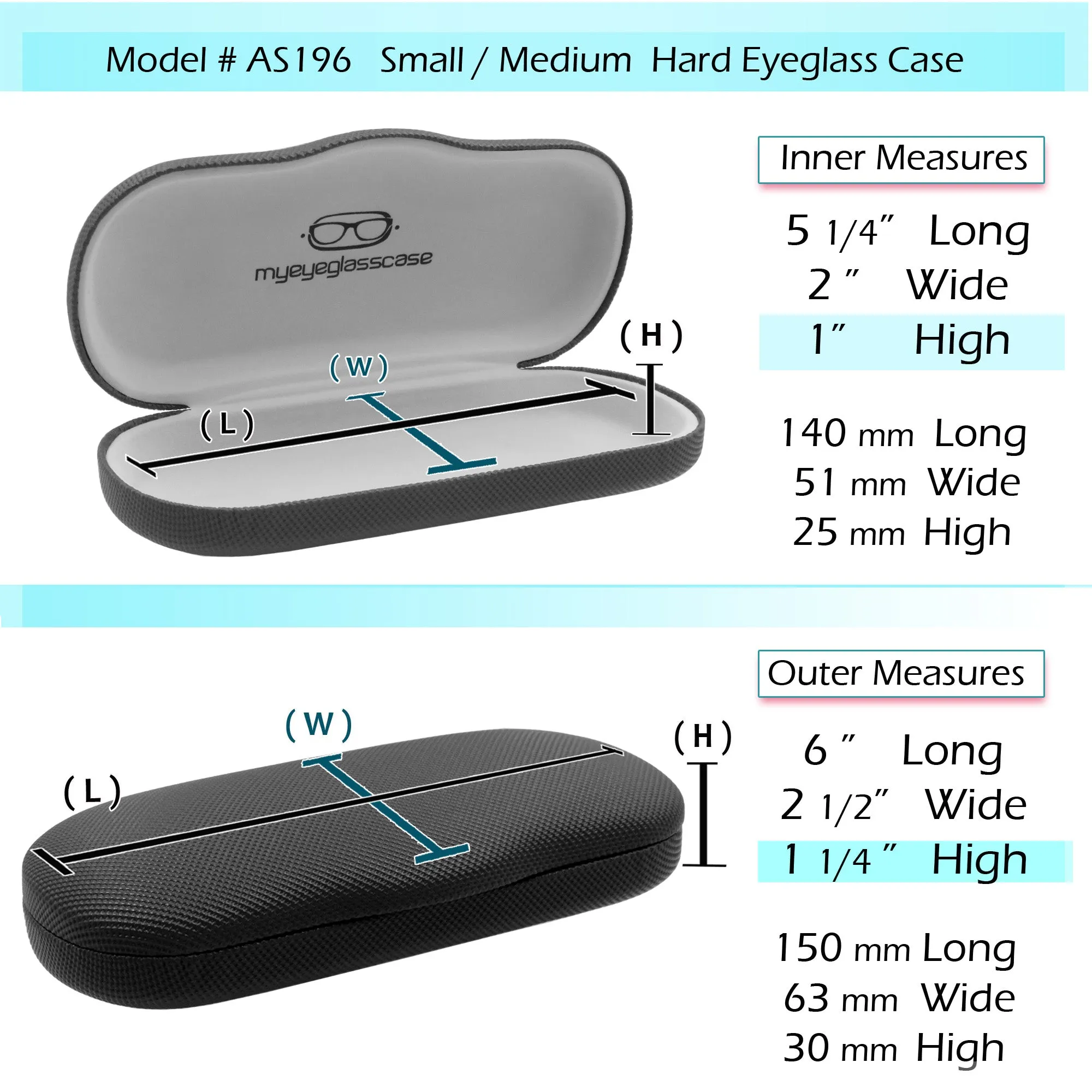 Men Hard Eyeglass Case for Small medium Frames - Glasses Case Holder with pouch and Cleaning Cloth (AS196 Rough Black)