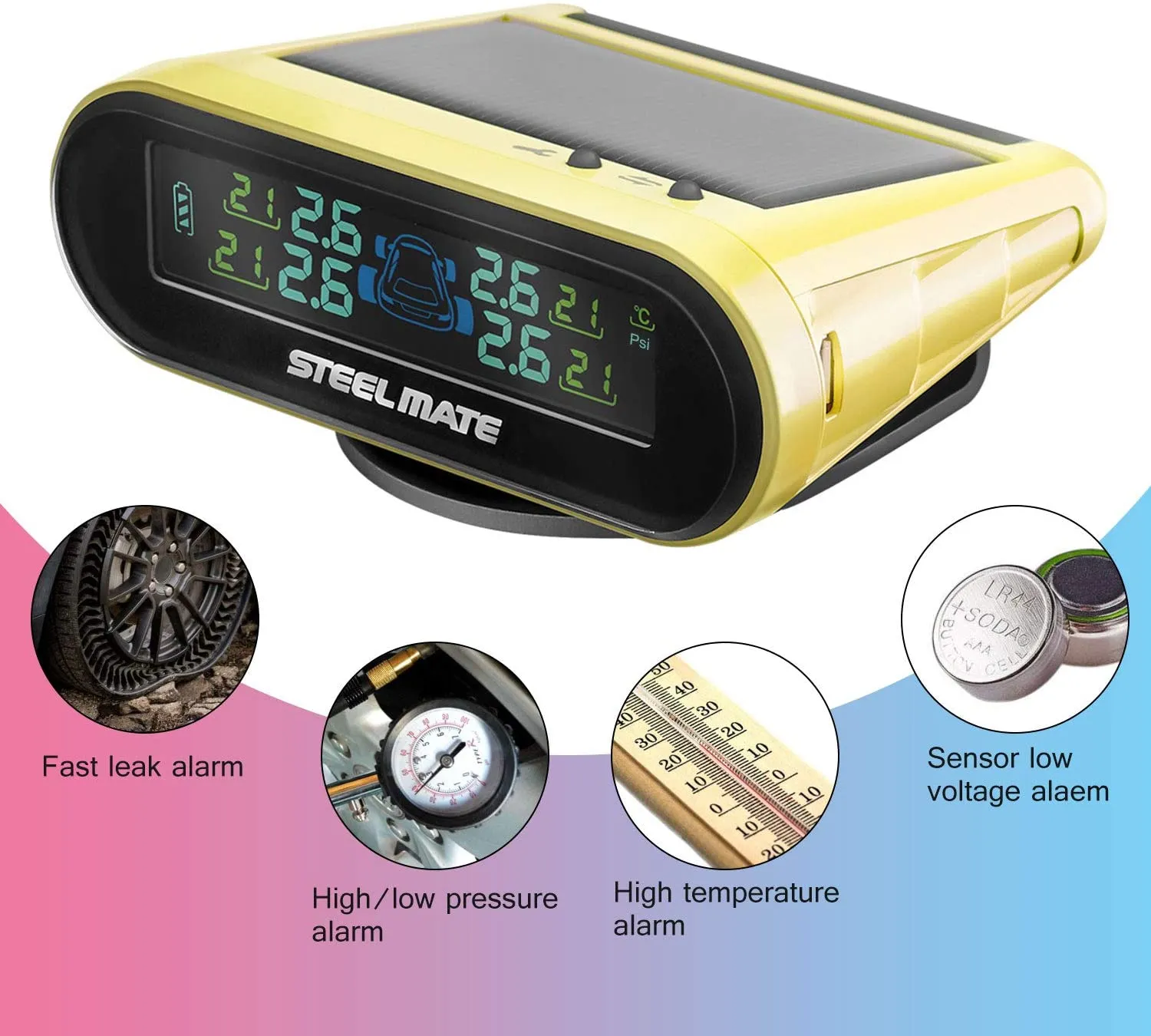 Mini One-s Yellow Multi-Function Tire Pressure Monitoring System Auto Backlight Sleep Awake