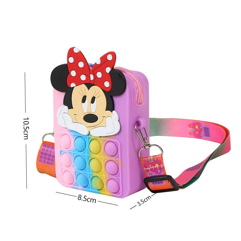 Minnie Mickey Mouse Disney Cartoon Silica Gel Kids Popit Fidget Shoulder Bag