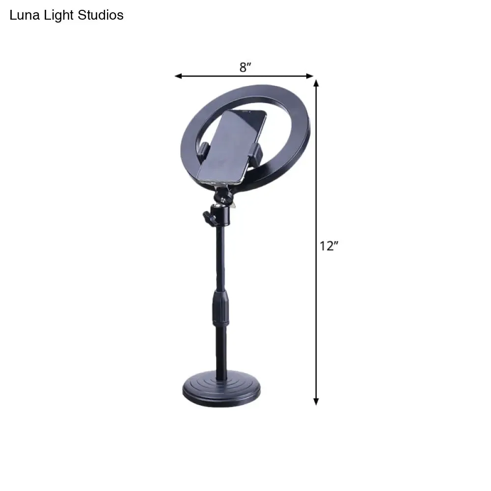 Modern Black LED Phone Holder Vanity Light with Round Metal Shade