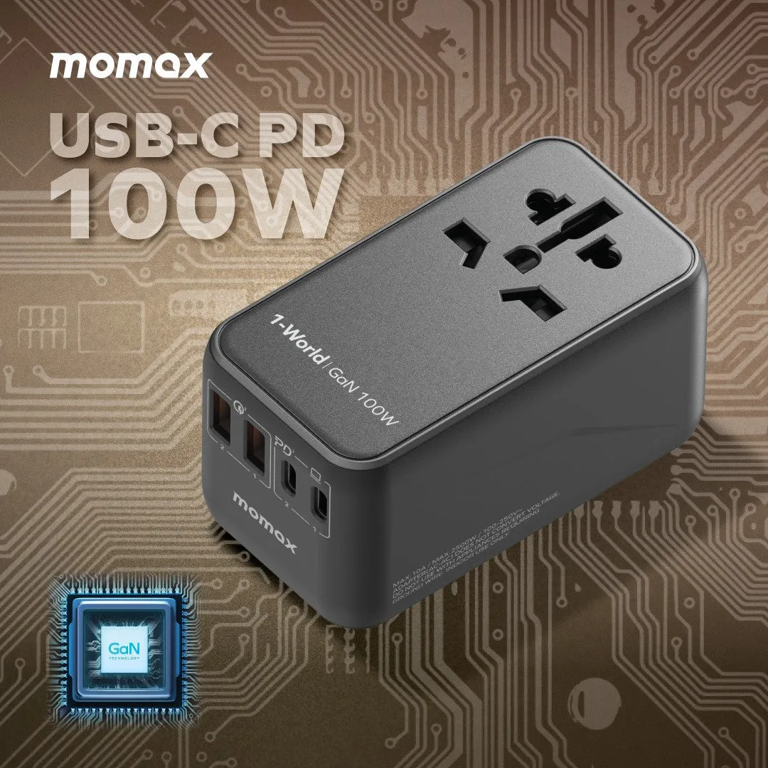 MOMAX 1-World PD 100W GaN 4-Port   AC Charger Universal Travel Adapter