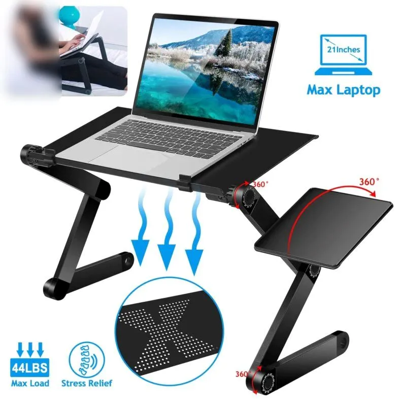 MTEKPro™ Adjustable Laptop Table Stand: 360° Aluminum Lap Tray, Sofa/Bed Desk